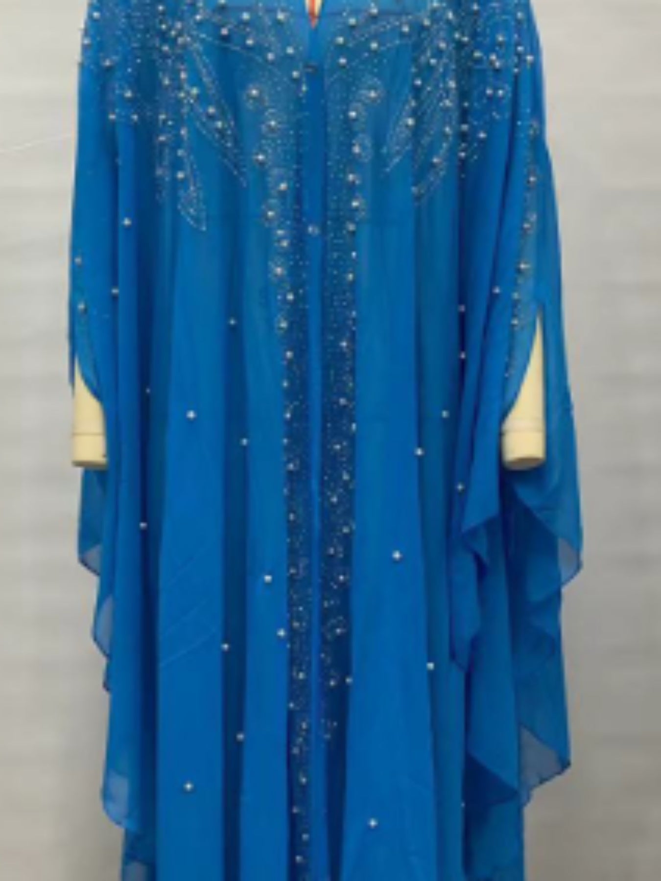 Women's Elegant Long Kaftan Dress with Bat Sleeves & Hooded Rhinestone Cape Abaya - Loose Fit Sheer Polyester Arab-Inspired Gown for All Seasons, Machine Washable