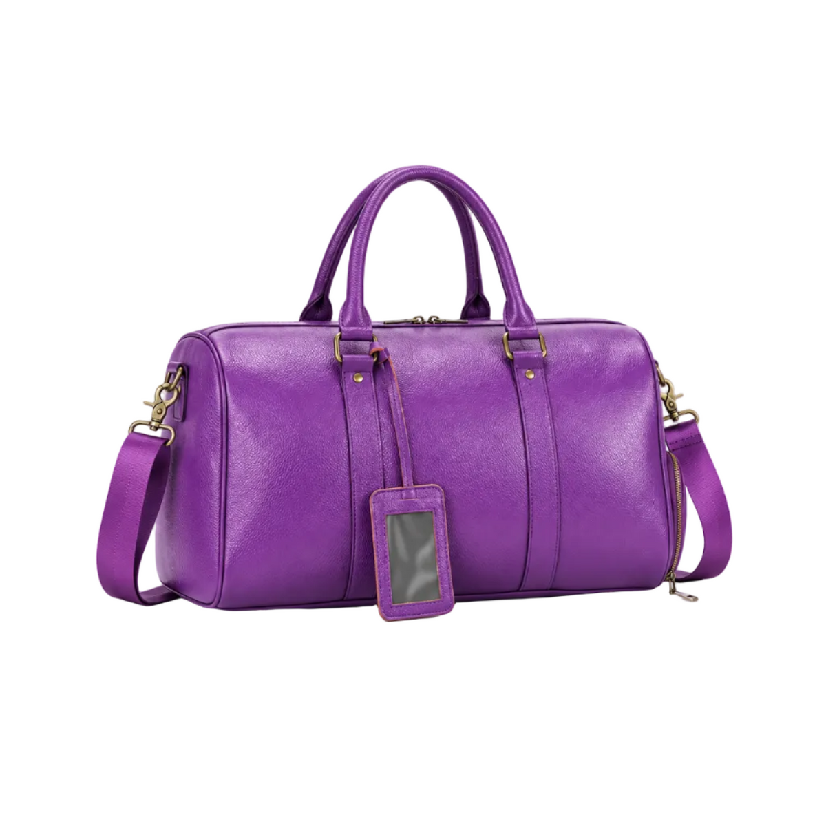 Purple Leather Duffel Bag With Strap