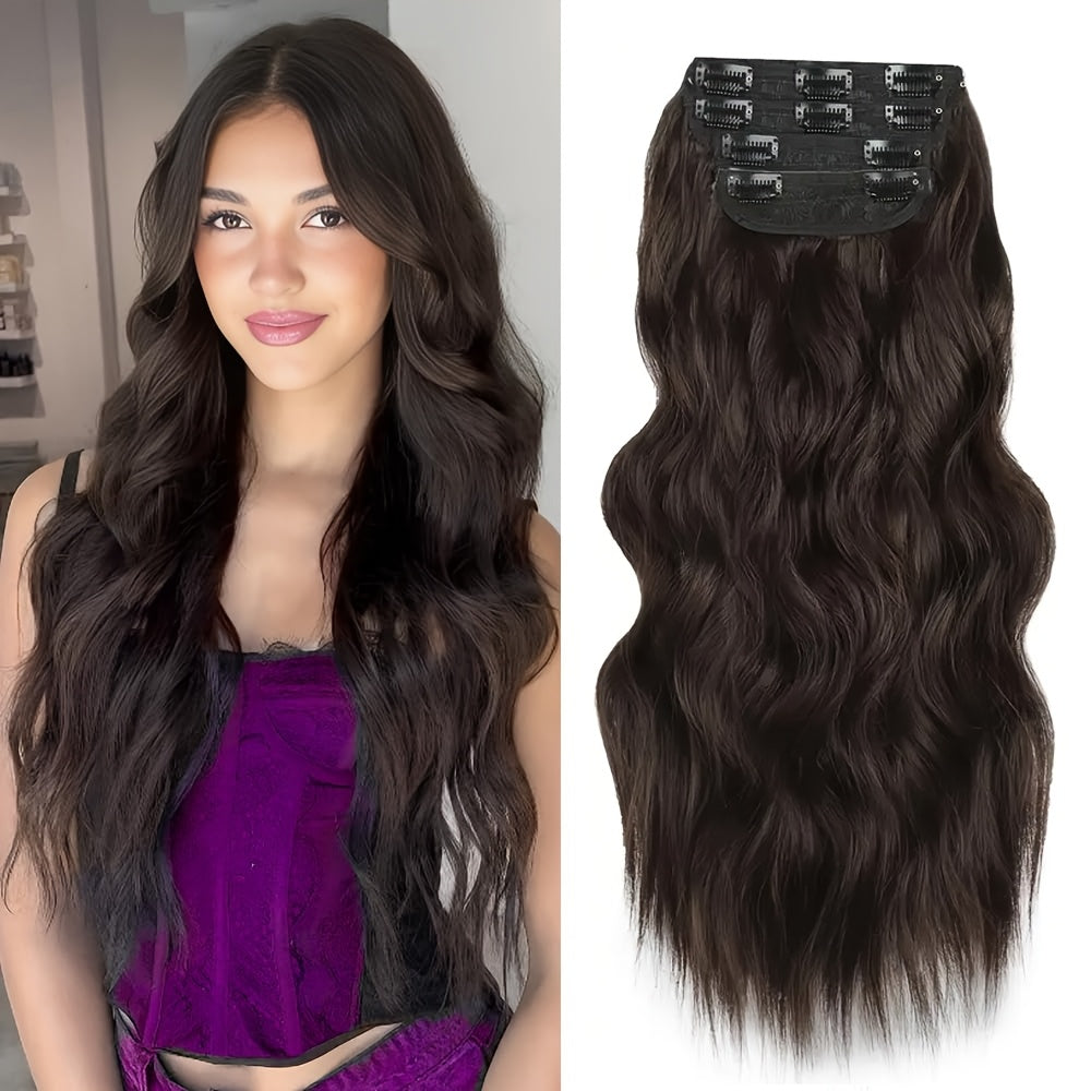 4pcs Clip In Hair Extensions, Long Wavy Synthetic Hair Extension Clip In, 20 Inches Synthetic Soft And Natural Thick Hair Pieces