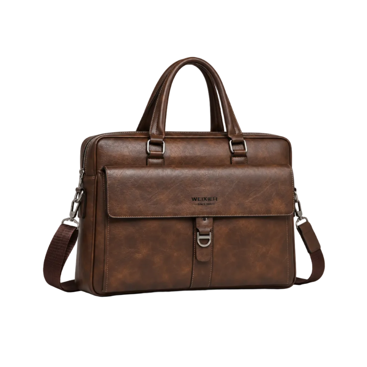 Classic Brown Leather Briefcase With Strap