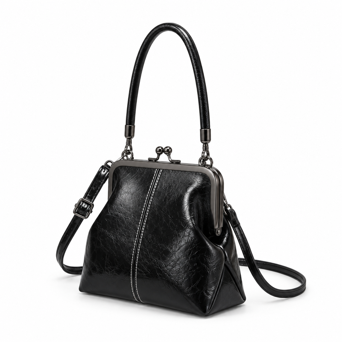 Vintage Black Kiss Lock Crossbody Bag