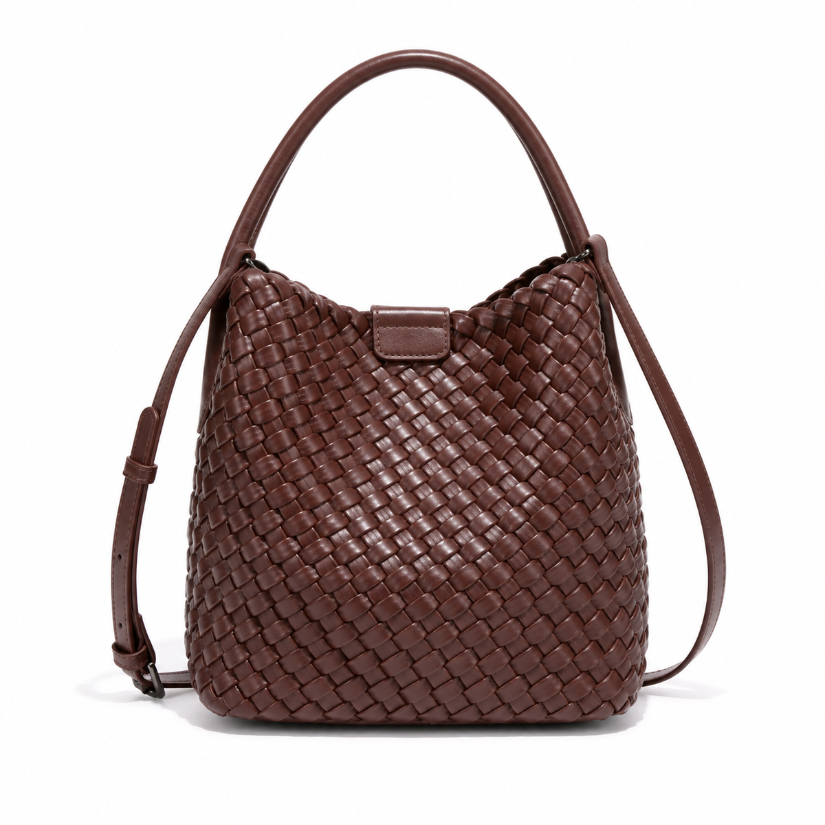 Chocolate Brown Woven Bucket Shoulder Bag
