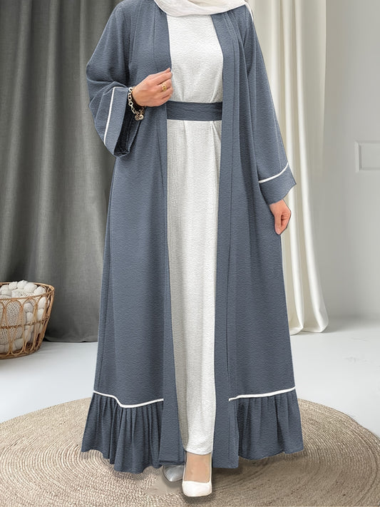 Women's Solid Color Long Emirati Abaya with a Matching Long Robe Set.
