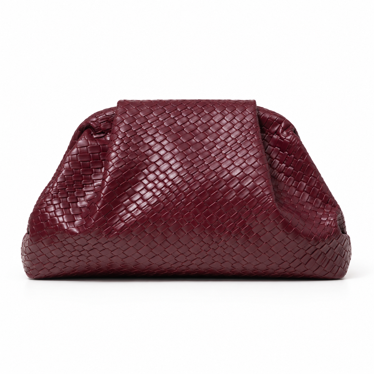 Elegant Burgundy Woven Pouch Clutch Bag