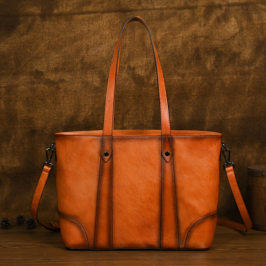 Vintage Real Leather Handbag Woman Large Ladies Genuine Leather Tote Bag