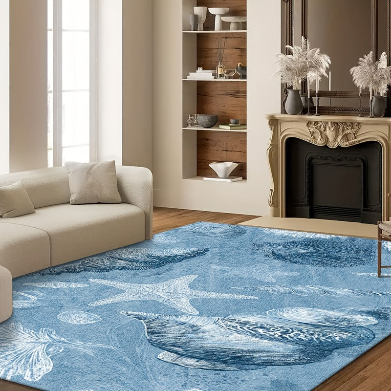 [JIT]1pcs, Velvet Carpet, Seashell & Starfish Coastal Decorative Carpet, Living Room Carpet, Home Decoration Carpet, Room Decoration Carpet, Holiday Decoration Carpet, Halloween Decoration Carpet, Christmas Decoration Carpet