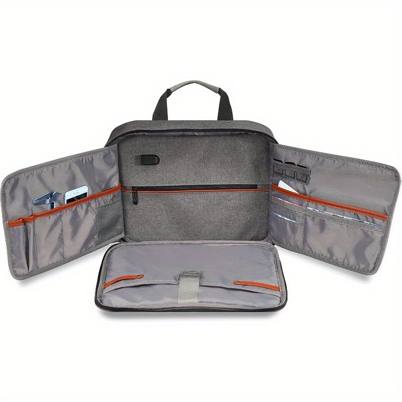 15.6 Inch Leather Laptop Bag Convertible to 2 Separate Pouches - Canvas Messenger Bag with Detachable Compartment, Multiple Pockets