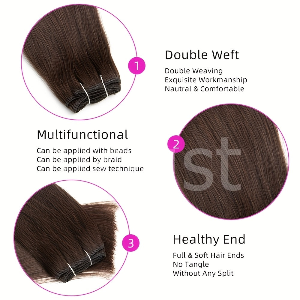 Genuine Straight Human Hair Wefts, Double Wefted Bundles Ranging from 12 to 24 Inches, Suitable for Sewing in Hair Weaves, Weighing 1.76 oz