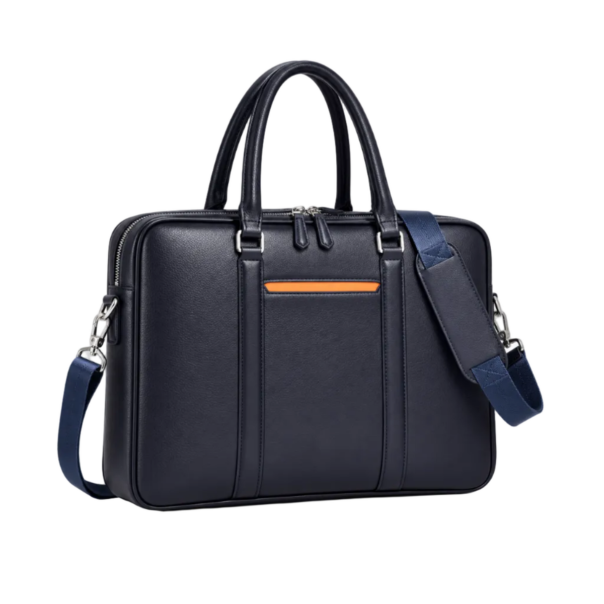Classic Navy Leather Laptop Briefcase Bag