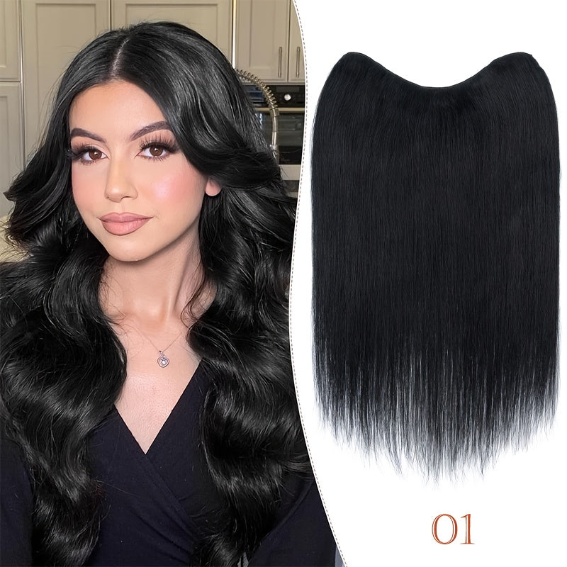 20-Inch Single Piece Clip-In Hair Extensions Made from Human Hair, Featuring an Upgraded V-Shape Design with Five Clips, Ideal for Women Seeking Long Hairpieces