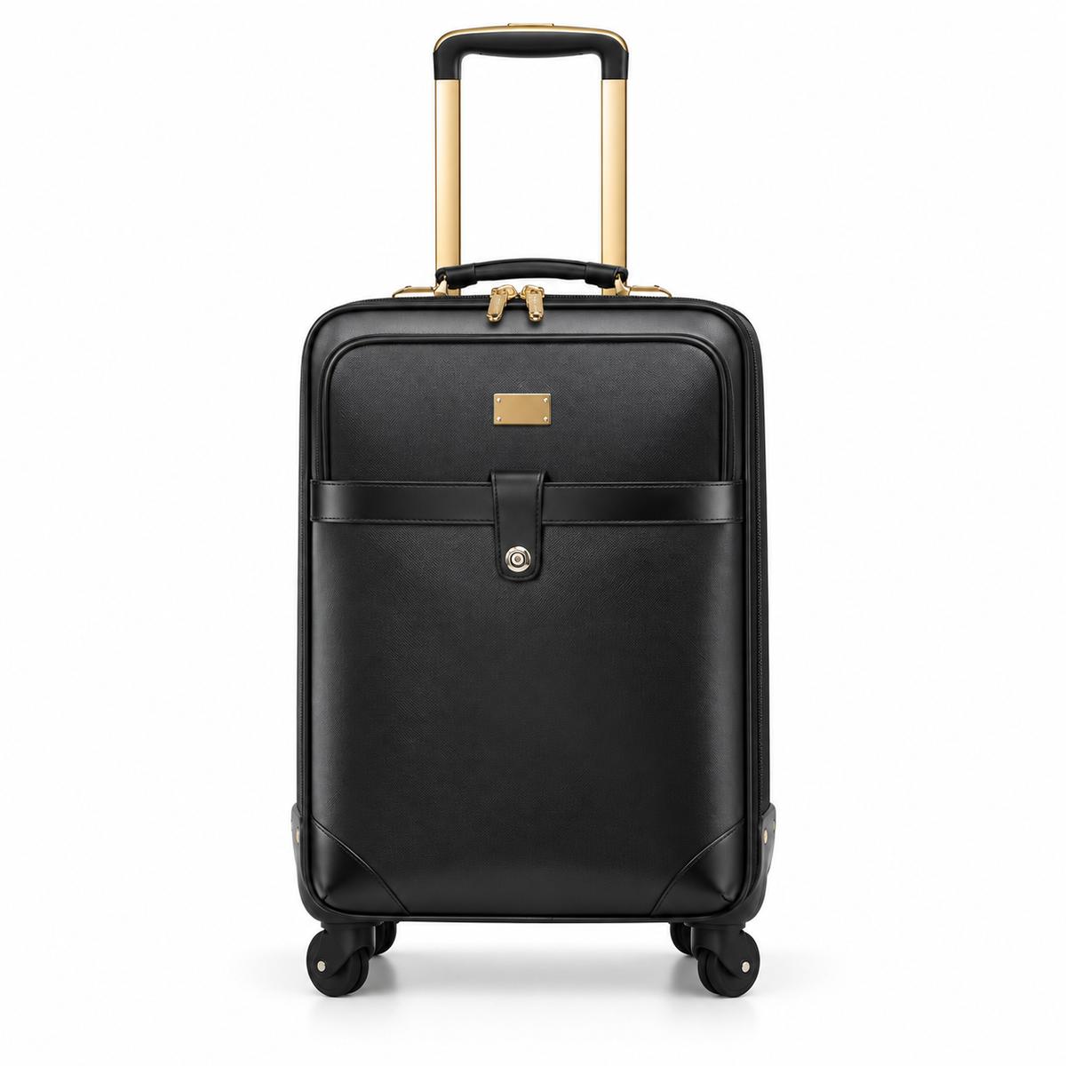 Elegant Black Leather Trolley Business Suitcase