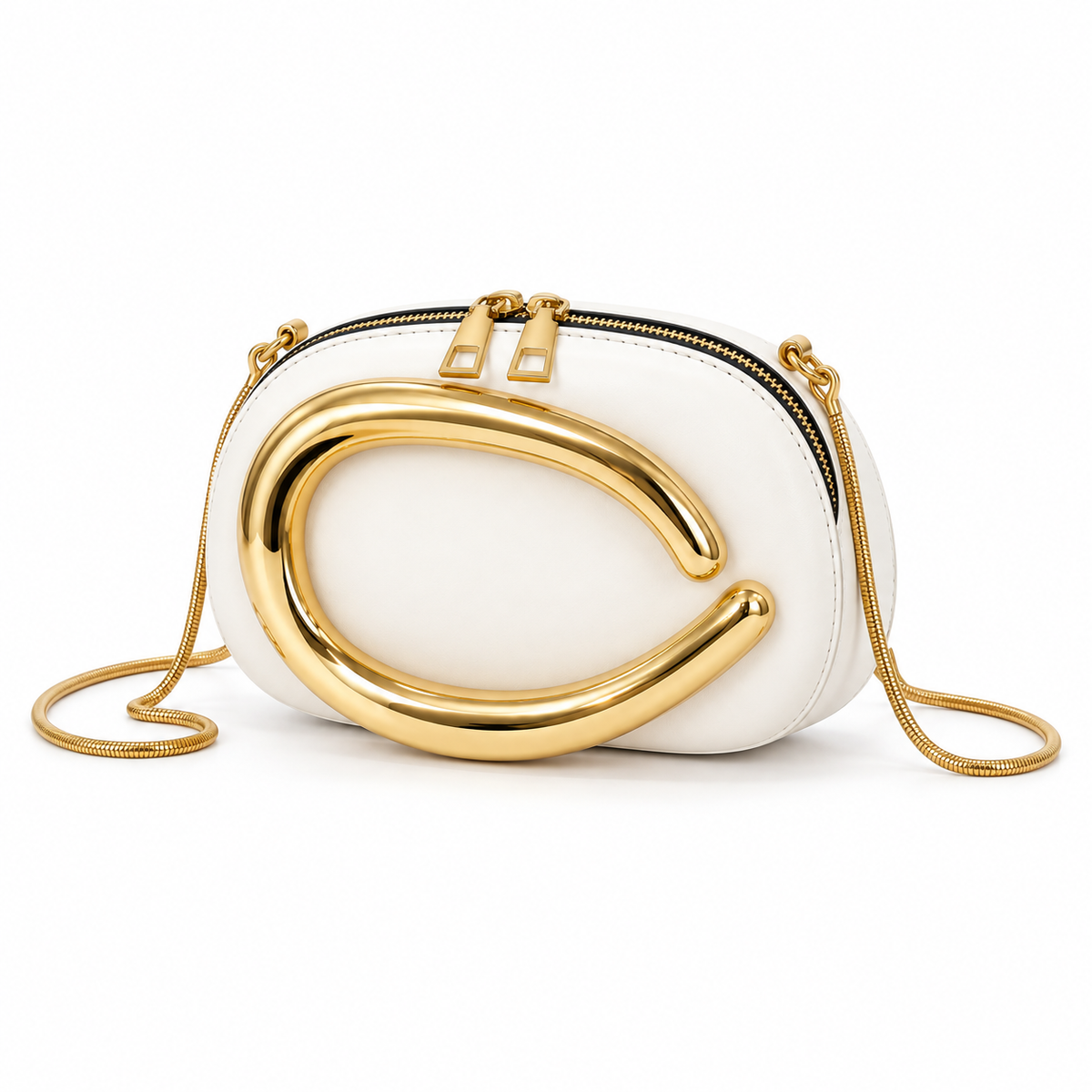 Ivory Gold Sculptural Evening Clutch Bag