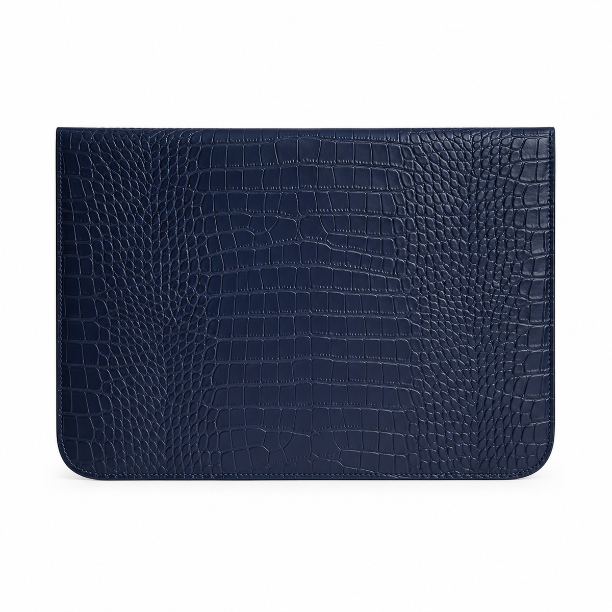 Navy Crocodile Embossed Leather Laptop Bag