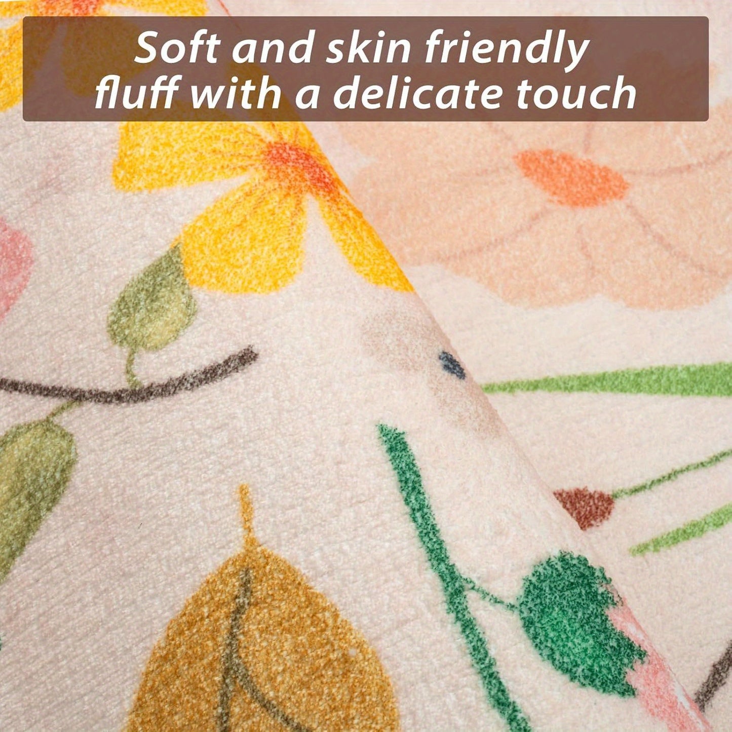Vibrant Floral Print Area Mat - Soft Beige Imitation Cashmere, Anti-Slip & Machine Washable, Perfect for Living Room, Bedroom, or Home Decor, Rugs for Living Room