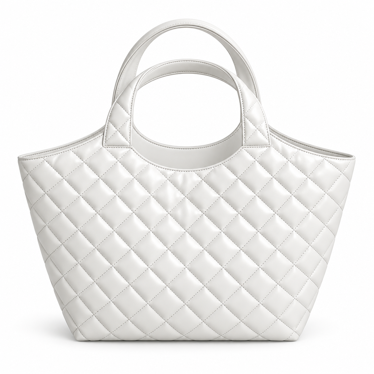 White Quilted Vegan Leather Tote Bag