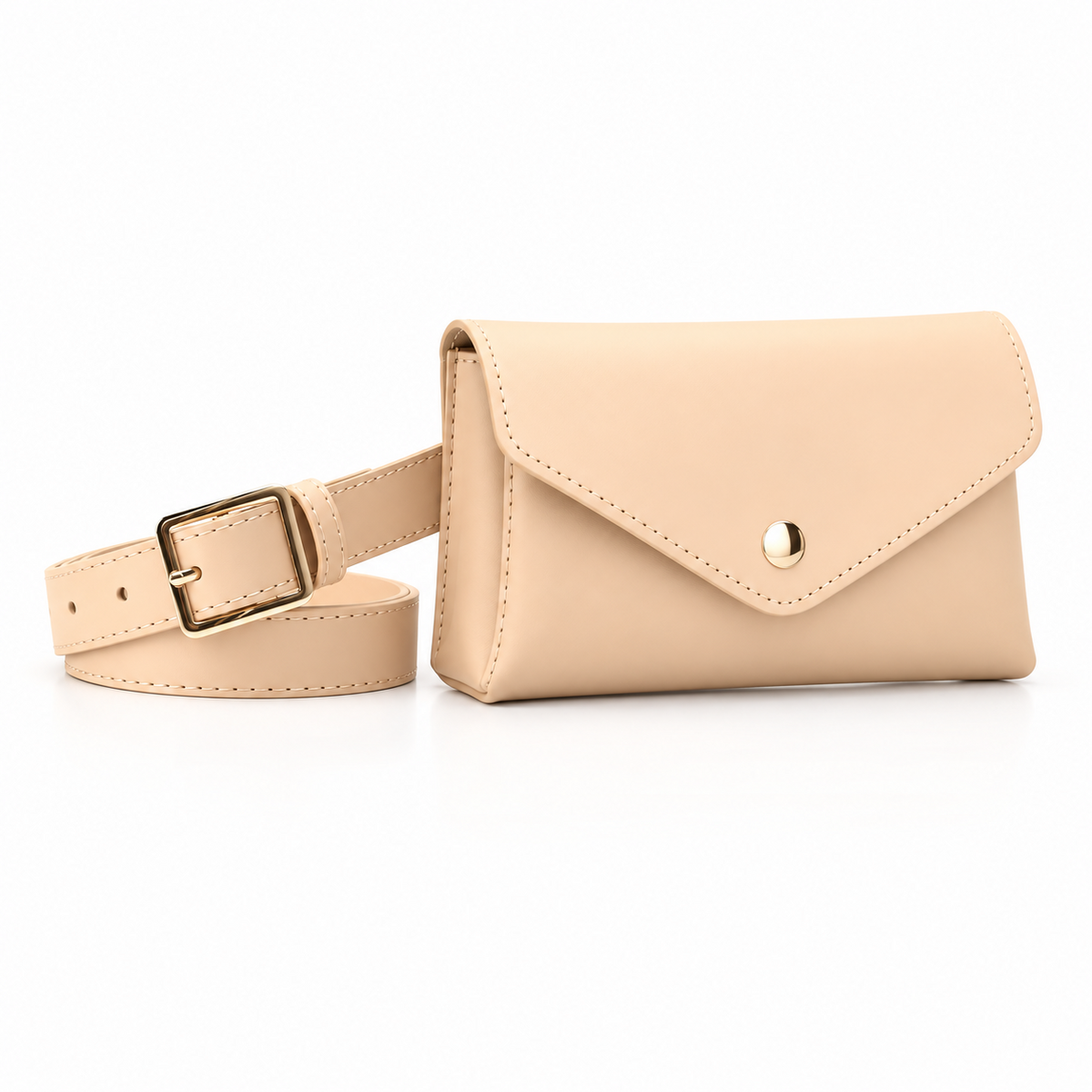 Beige Envelope Waist Bag With Belt