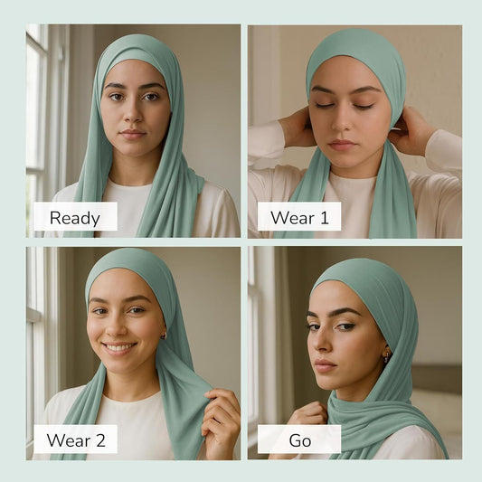 Zari Hijabeez Premium Bamboo Jersey Hijab Scarves - Elastic Long Plain Muslim Shawls for Women, Soft Breathable Turban Head Wraps with Adjustable Fit, Hand Wash/Dry Clean, Versatile for Casual & Formal Wear