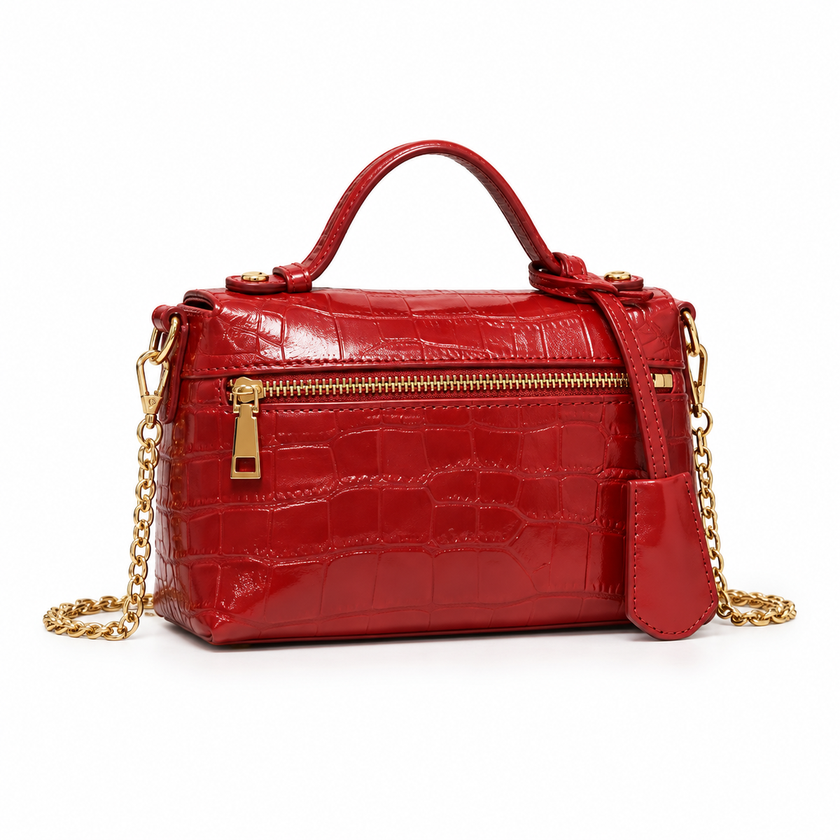 Elegant Crocodile Embossed Chain Crossbody Bag