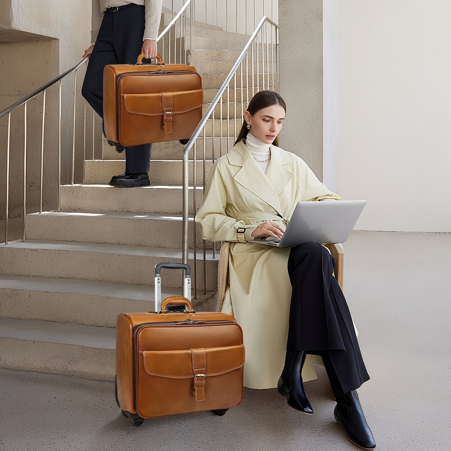 Leathario Travel Luggage, Wheeled Luggage, Men's Luggage Bag, Wheeled Genuine Leather Laptop Briefcase, Carry-on Suitcase, Local Warehouse, Christmas/Halloween