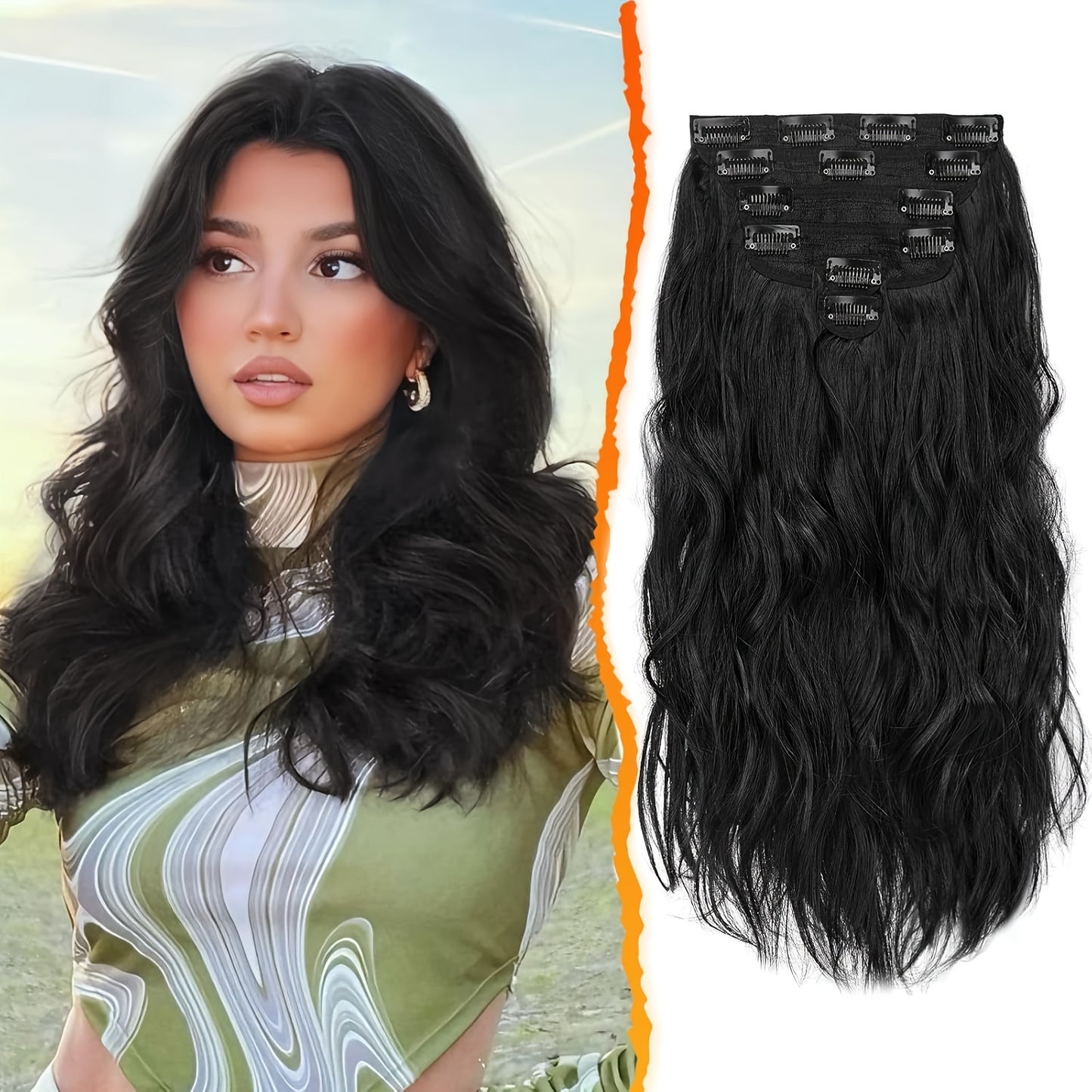 BARSDAR Wavy Clip In Hair Extensions - 16 Inch Copper Clip In Hair Extensions For Women - 6pcs Full Head Thick Soft Synthetic Clip In Hairpieces Daily Party Halloween