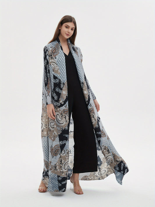 Elegant Abaya Kaftan Dress for Women - Spring/Summer Collection, Adjustable Tie-Waist, Geometric Print, High-Elasticity, Wrinkle-Resistant Blend, Perfect for Eid al-Fitr and All Season