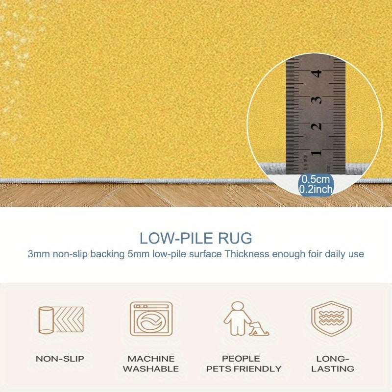 1pc Coastal Area Mat - Lightweight Machine-Washable Mat with Non-Slip Backing, Easy-Clean Floor Mat for Living Room, Bedroom, Bathroom, Kitchen - Modern Coastal Decor in Yellow & White, Durable Indoor/Outdoor Mat for Home, Of