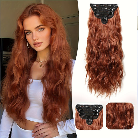 A Set of 6pcs of 20-Inch Hair Clips for Women, Featuring Long Wavy Synthetic Hair Made from High-Quality Heat-Resistant Fibers. The Matte End Withstands High Temperatures, And The Multiple Pieces Create a Fuller Look