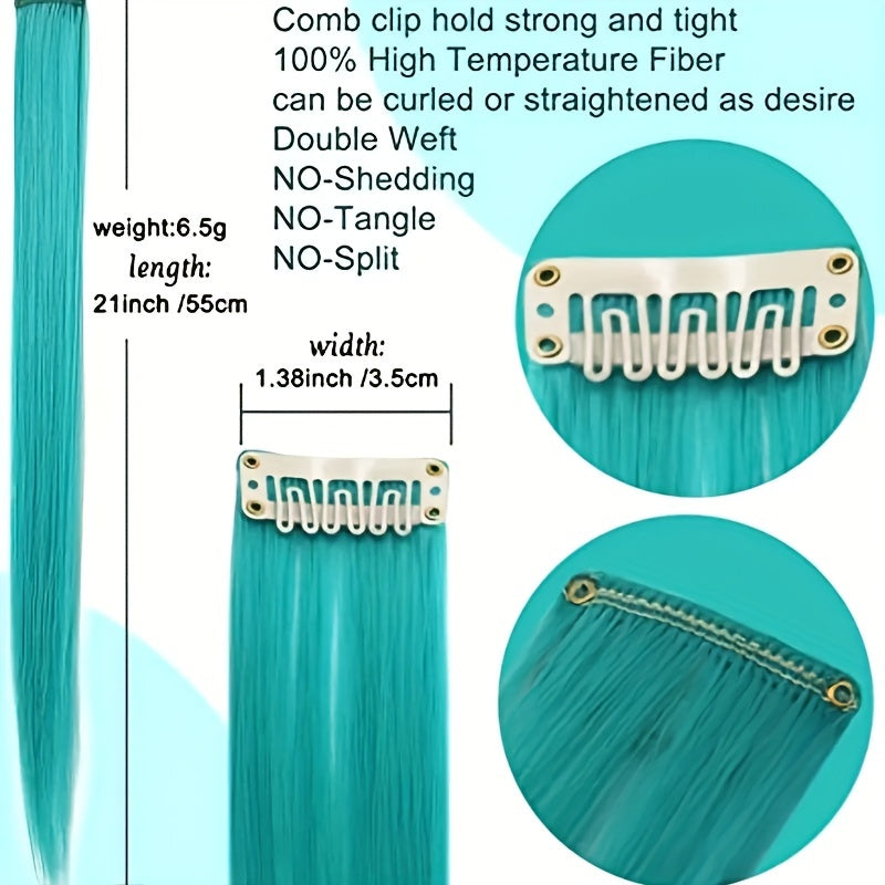 9pcs Colorful Hair Extension Clips Straight Hair Multicolor Hair Extensions Accessories Women Gift Party Highlights Wig Pieces for Women Cosplay Party Y2K Style