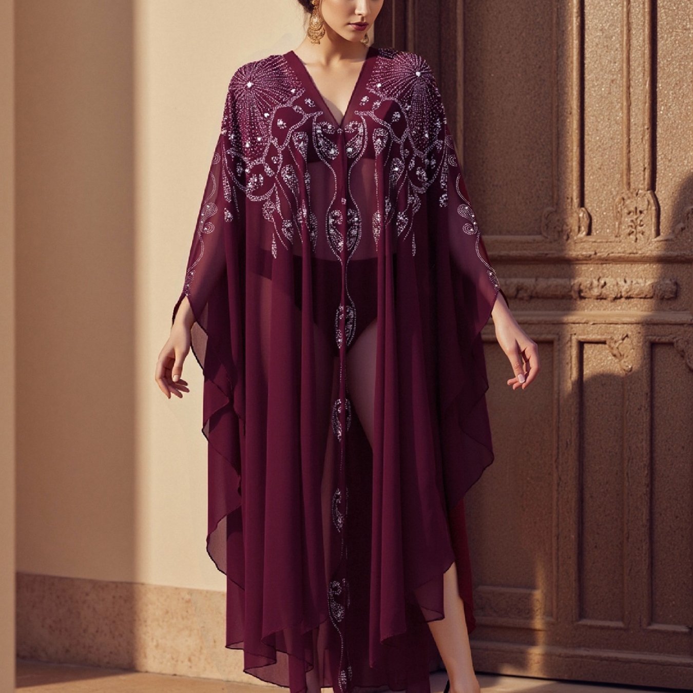 Women's Elegant Long Kaftan Dress - Formal Party & gala evening gown with Batwing Sleeves Abaya, Non-Transparent Arab Cape Dress for Weddings, state events - Machine Washable