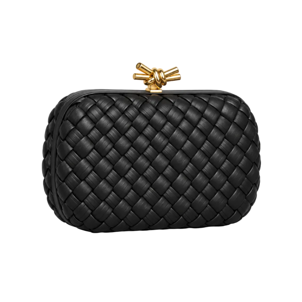 Black Woven Clutch With Gold Clasp