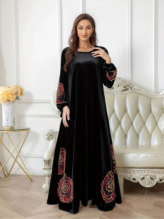 Rhinestone Robe Muslim Islamic Pakistani/Turkish Women's Rhinestone Abaya with Garden Collar Eid Ramadan Dubai Fashion Turkish Malay Long Skirt