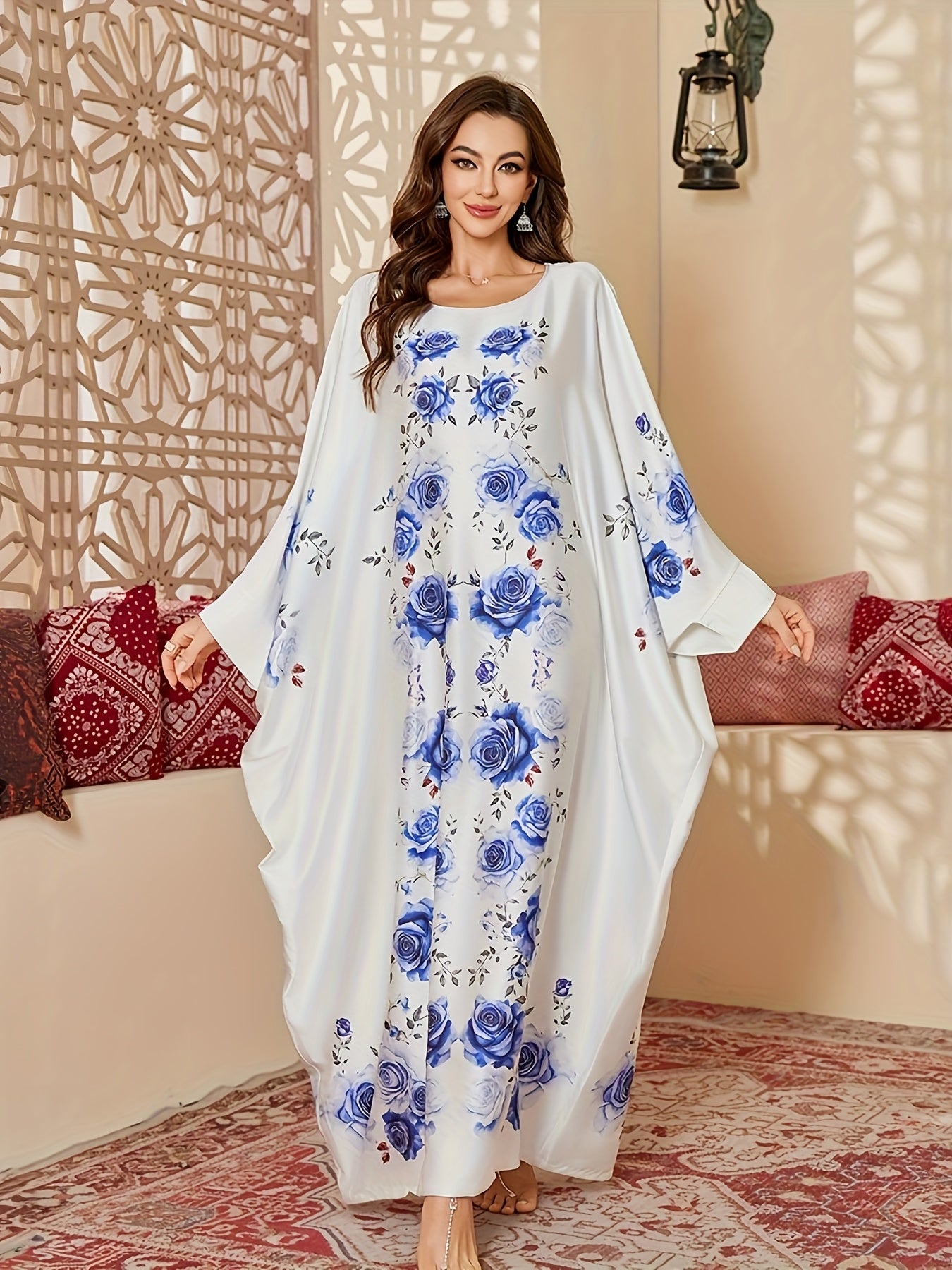 Middle Eastern  Festival Women's Printed Cover-Up Robe Gift, Elegant and Comfortable One-Size Sleep Robe