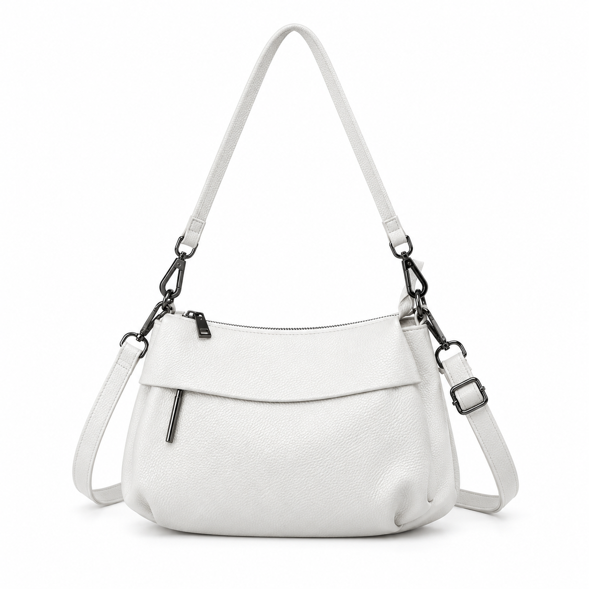 White Textured Shoulder Bag With Crossbody