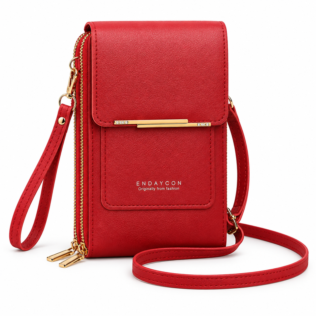 Red Textured Crossbody Phone Wallet Bag