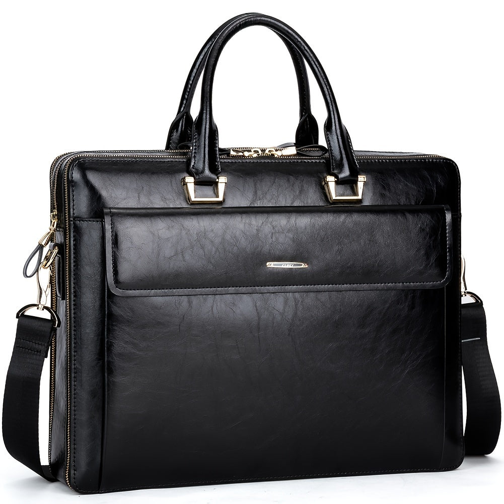 Premium Genuine Leather 15.6" Business Laptop Bag for Women - Light Brown, Adjustable Shoulder Strap