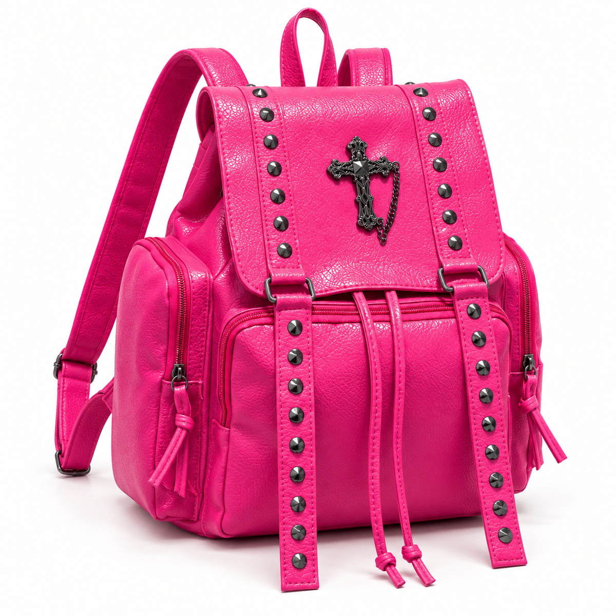 Hot Pink Studded Gothic Cross Backpack