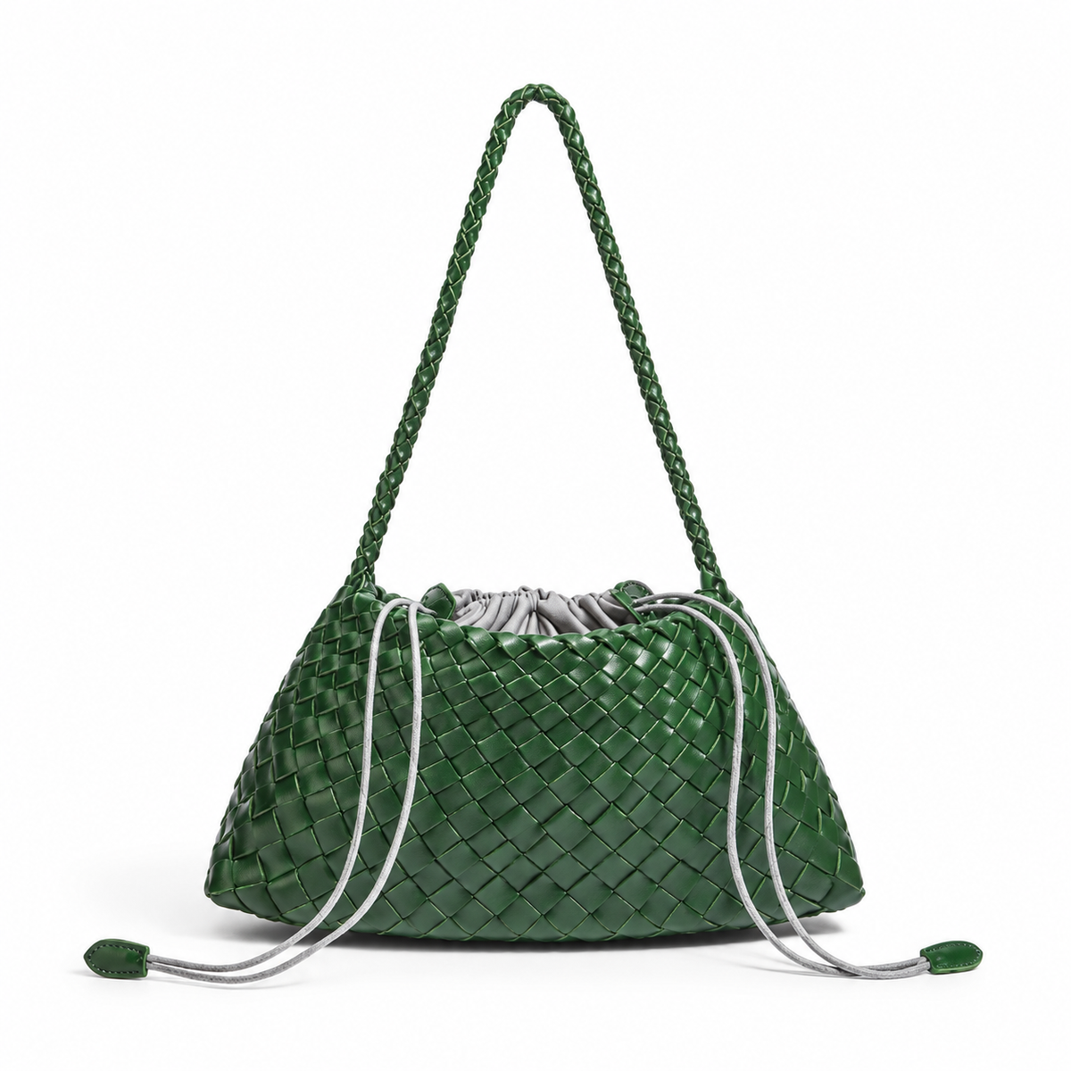 Forest Green Woven Drawstring Shoulder Bag