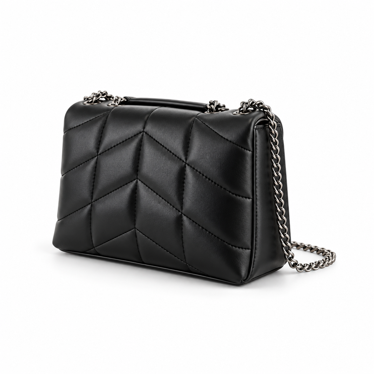 Black Chevron Quilted Chain Shoulder Bag