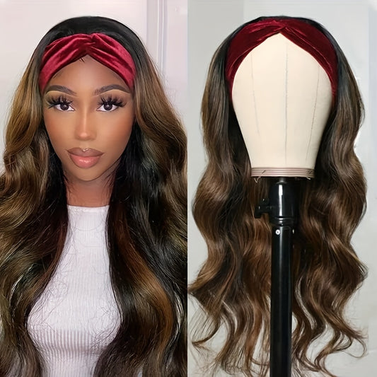 Unice Hair Balayage Headband Wig Human Hair Body Wave Highlight Wig Put On & Go Glueless Human Hair Wigs With Pre-attached Scarf