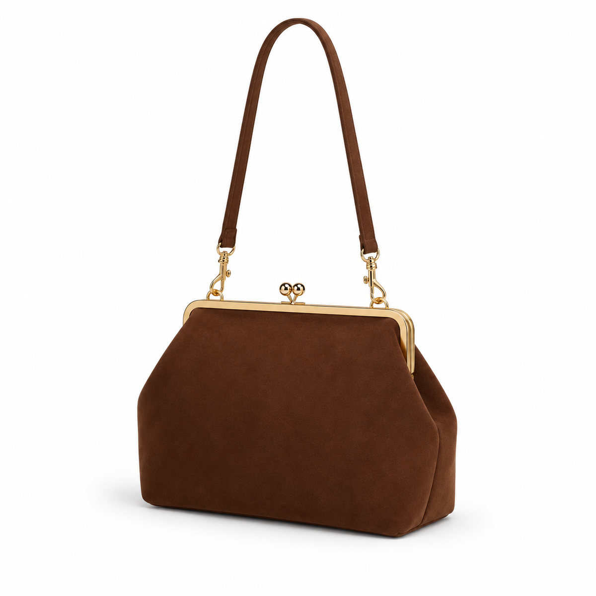 Vintage Brown Kiss Lock Clutch Bag
