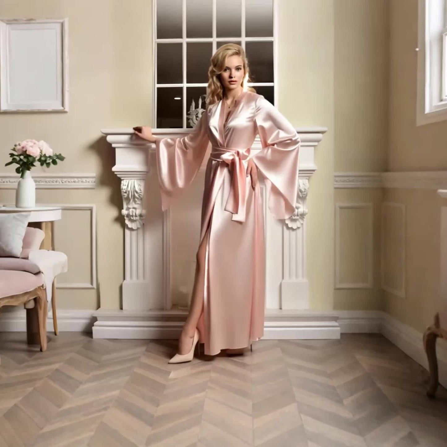 Women's Robe Light Weight Long Satin Robe And Nightgown Lounges
