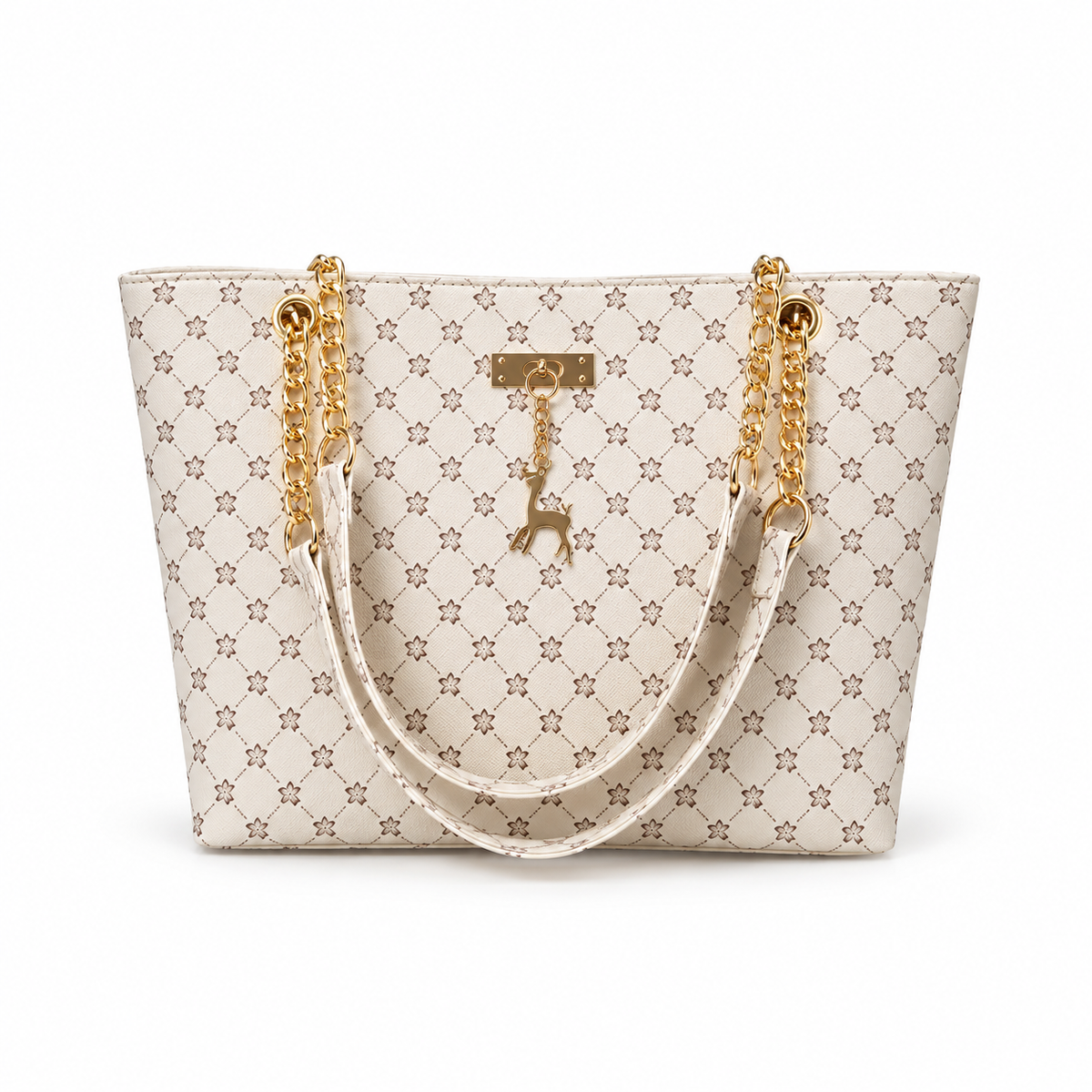 Elegant Ivory Monogram Gold Shoulder Tote