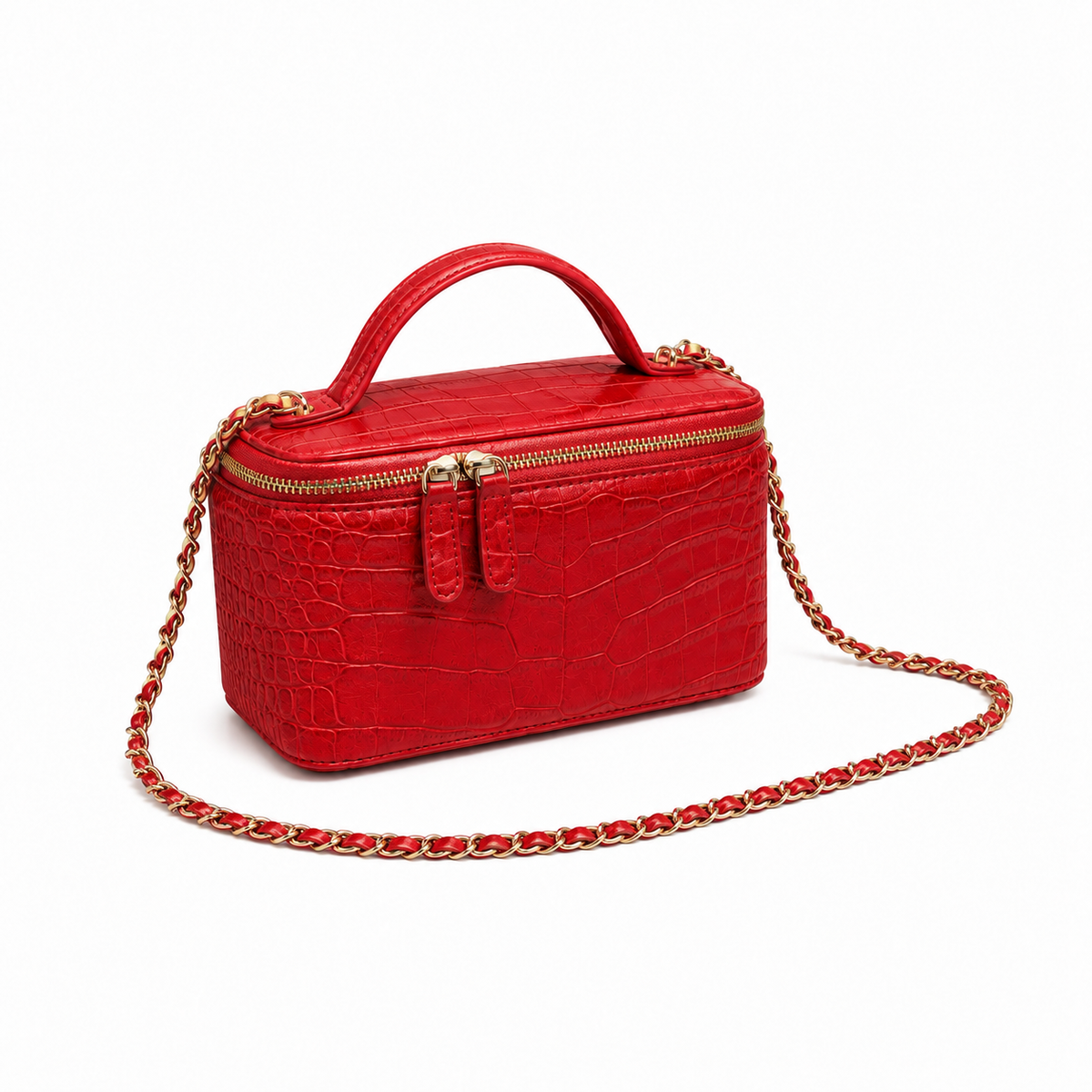 Red Crocodile-Embossed Vanity Handbag
