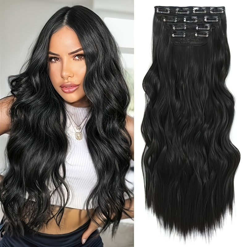 4pcs NAYOO Clip-In Hair Extensions for Women - 18" Long Deep Wavy Curly Synthetic Hairpieces, Natural Look & Feel, Easy Clip-In Installation, Elegant Style Upgrade, Hair Styling, Natural Appearance, Secure Clip Attachments