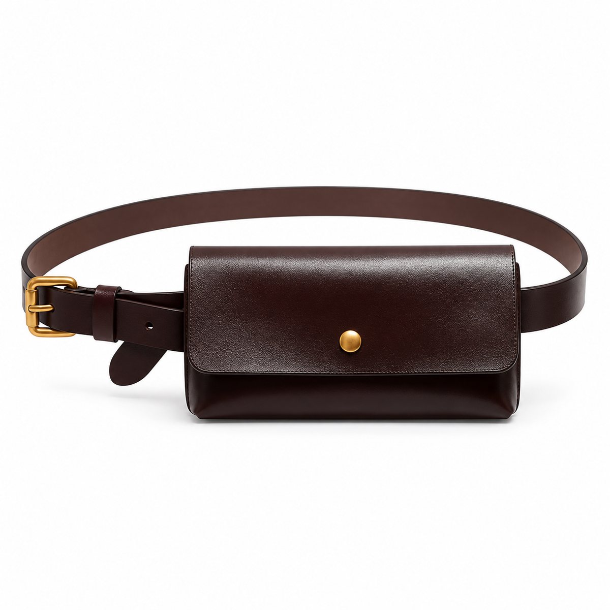 Chocolate Brown Gold Buckle Belt Bag