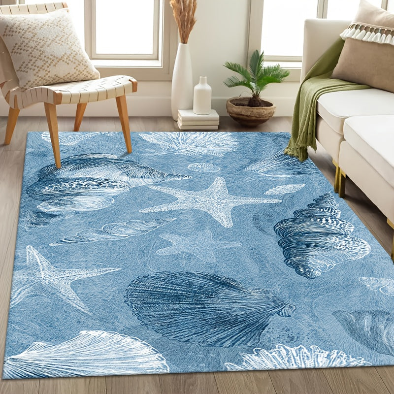 [JIT]1pcs, Velvet Carpet, Seashell & Starfish Coastal Decorative Carpet, Living Room Carpet, Home Decoration Carpet, Room Decoration Carpet, Holiday Decoration Carpet, Halloween Decoration Carpet, Christmas Decoration Carpet