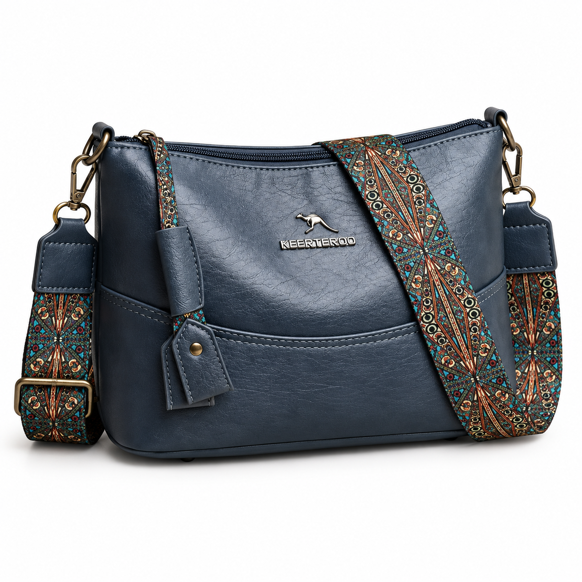 Navy Crossbody Bag With Colourful Strap