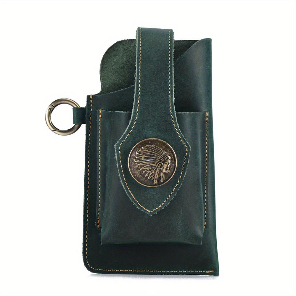 Men's Genuine Leather Mobile Phone Key Waist Bag Creative Vegetable Tanned Leather Waist Bag Men Wear Belt Tactical Waist Bag
