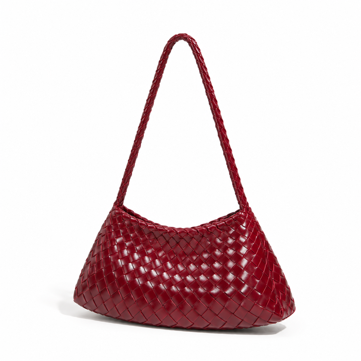 Elegant Burgundy Woven Braided Shoulder Bag