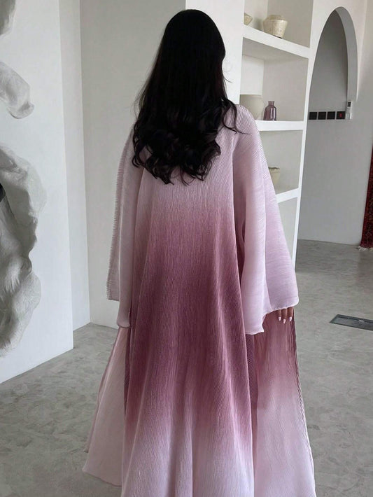 Plus Size - 1pc Plus Size Women's Elegant Abaya - Long Sleeve, Ruffle Bell Sleeves, Loose Fit Floor-Length Kaftan Dress, Non-Stretch Fabric, All-Season Wear, Casual Weekend Outfit